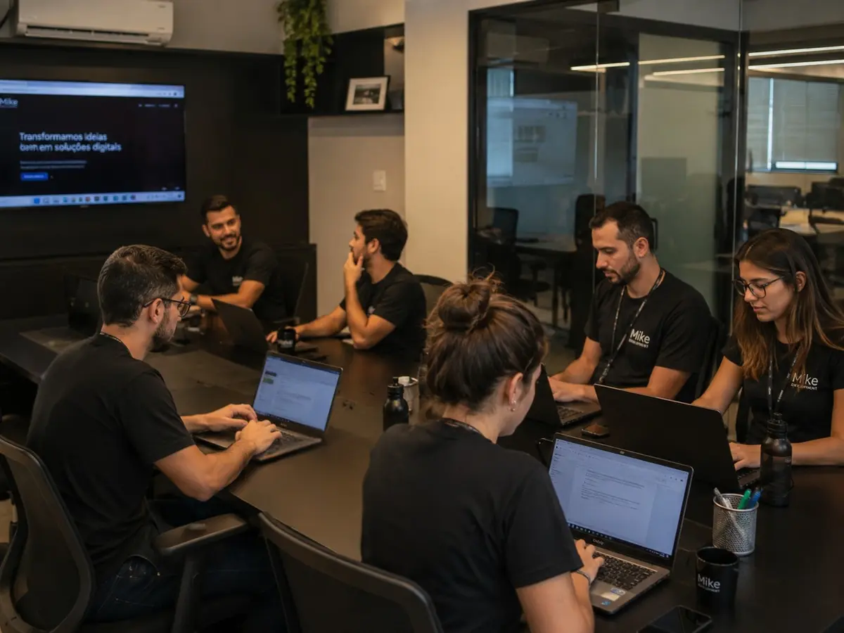 Equipe Mike Development reunida no escritório